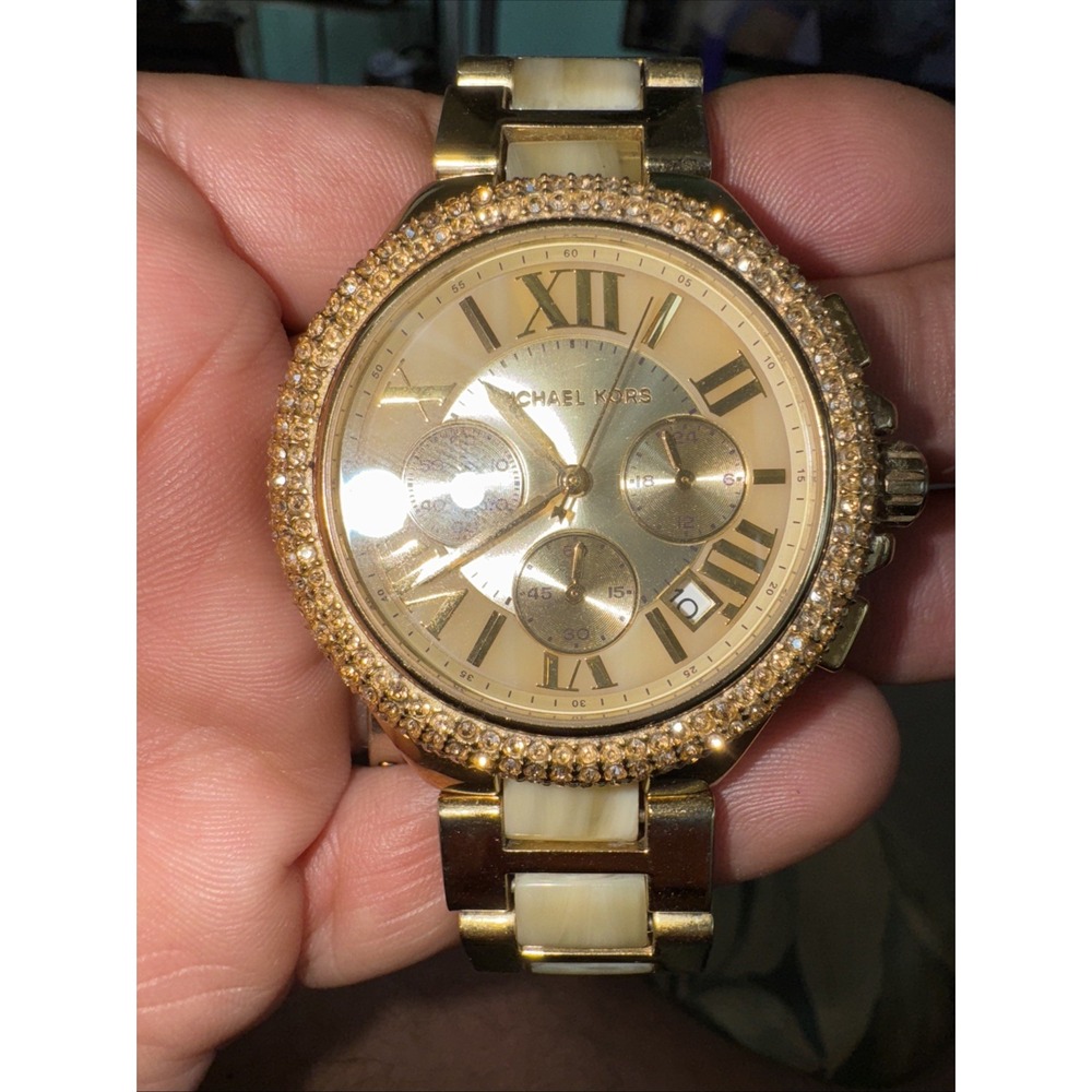 Michael Kor MK5902 Camille Gold Tone Steel Chronograph‎ Date Needs Batt